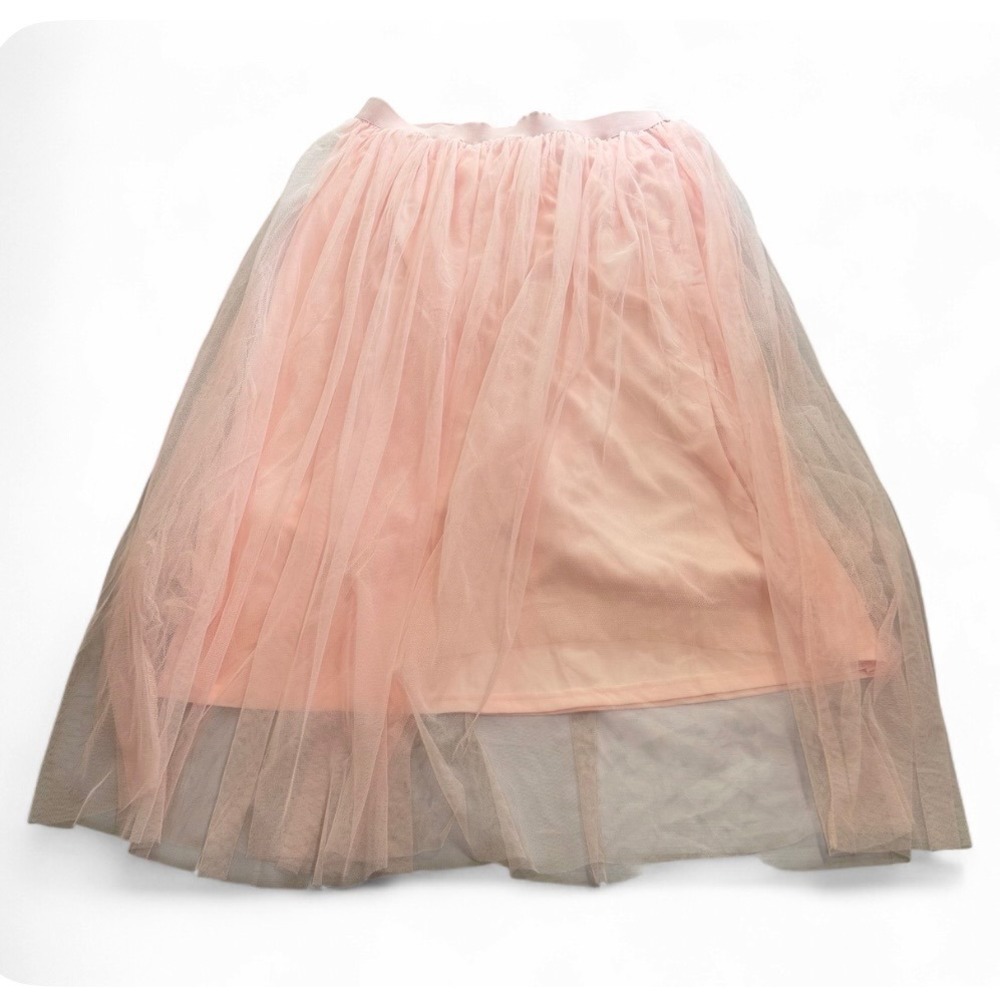 Boohoo Tall Pink Tulle Mesh Midi Skirt NWT Size 12 Womens Blush Layered